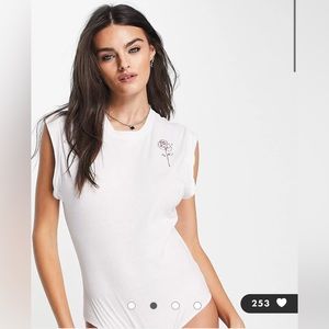 NWT Free People Go-To Graphic Jersey Bodysuit In White Size Small